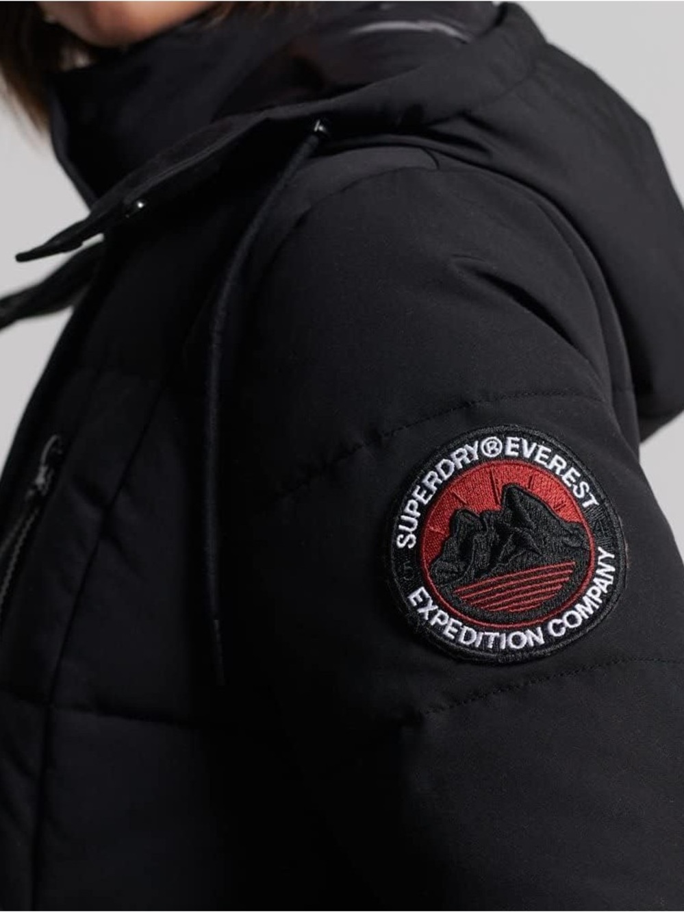 Superdry Black Puffer Jacket with Red and White Everest Patch